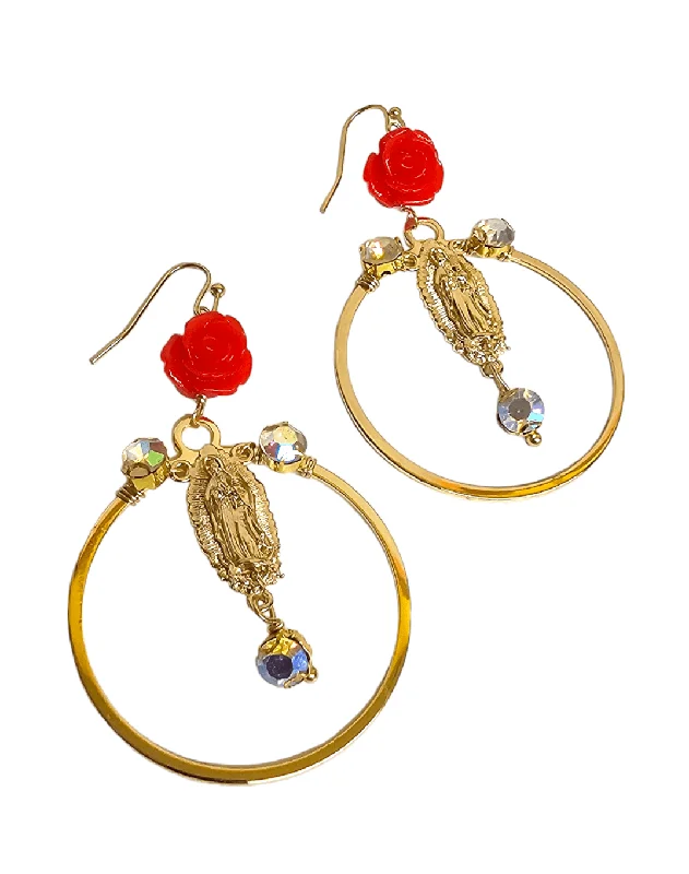 Handcrafted Hoop Earrings-Virgen Rosary Hoop Earrings