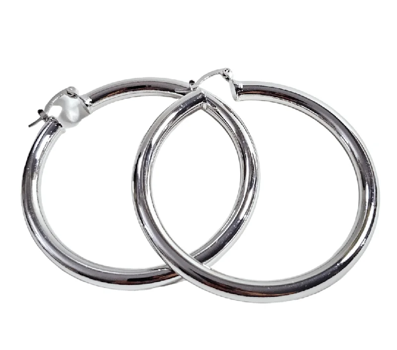 Customizable Hoop Earrings-Silver Large Hoop Tube Earrings