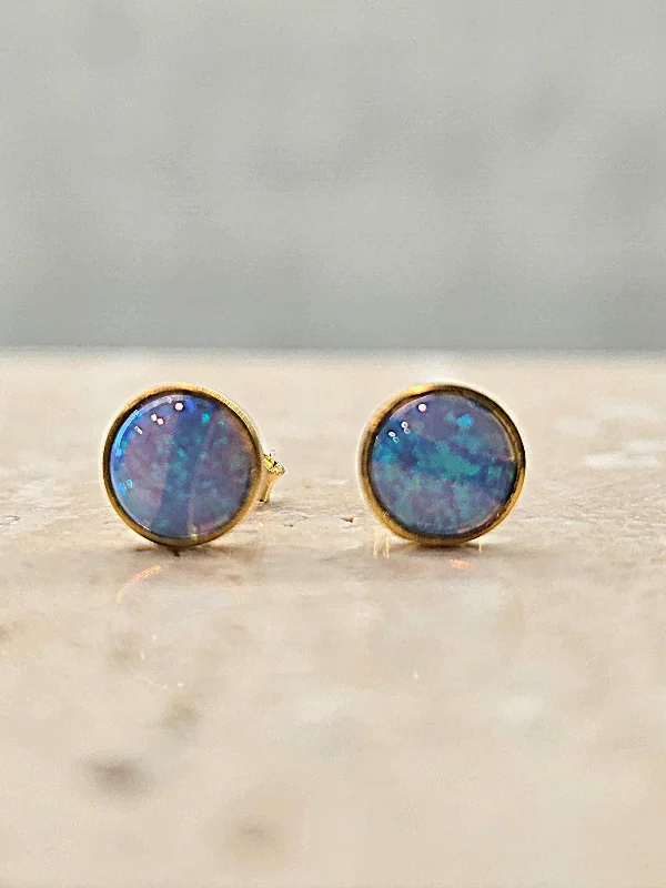 Elegant Gemstone Earrings-Yaron Morhaim 14ct Goldfil Round Opal Stud Earrings