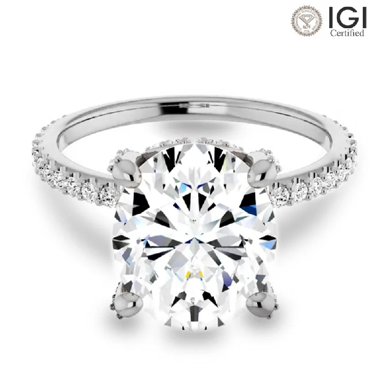 Two-Tone Gold Ring-Lab Grown Oval Diamond Engagement Ring With Hidden Halo IGI Certified