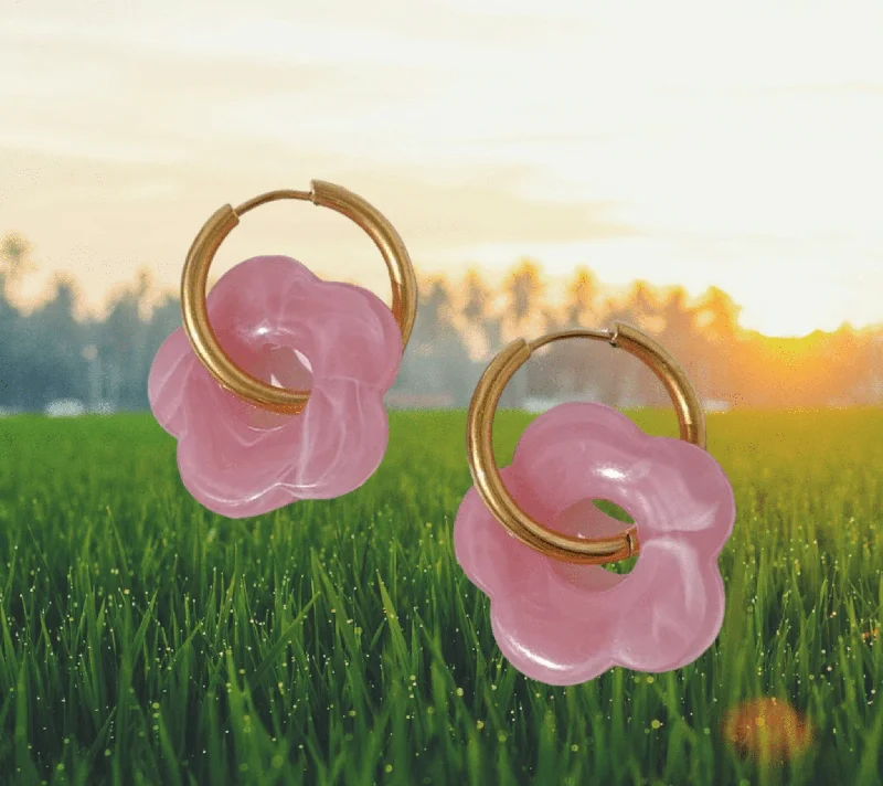 Sterling Silver Diamond Earrings-Pink Blossom Jade Hoop Earrings