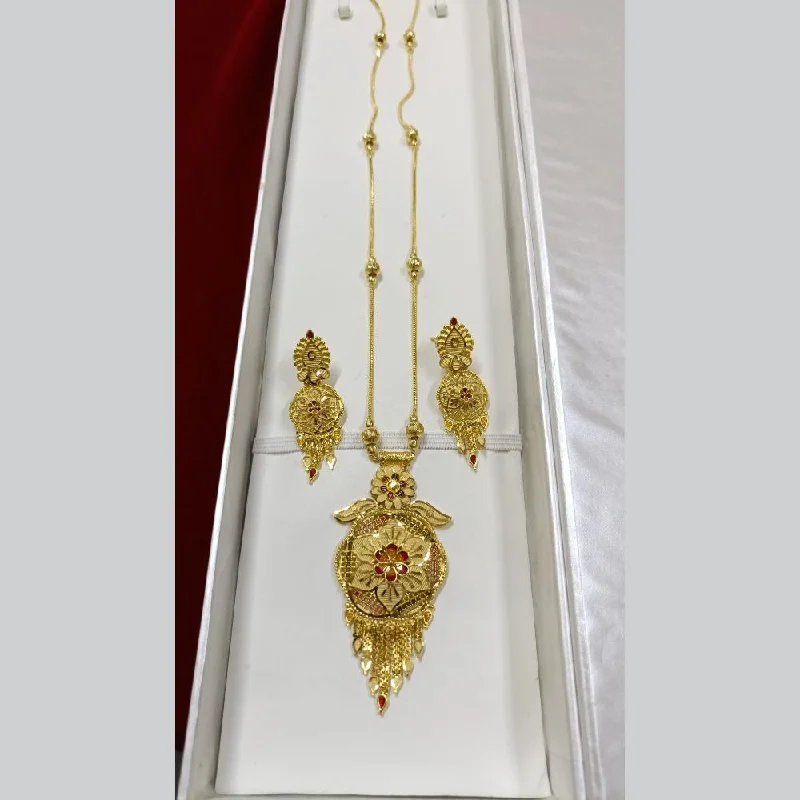 Double Layer Gold Necklace-Pari Art Jewellery Forming Long Necklace Set