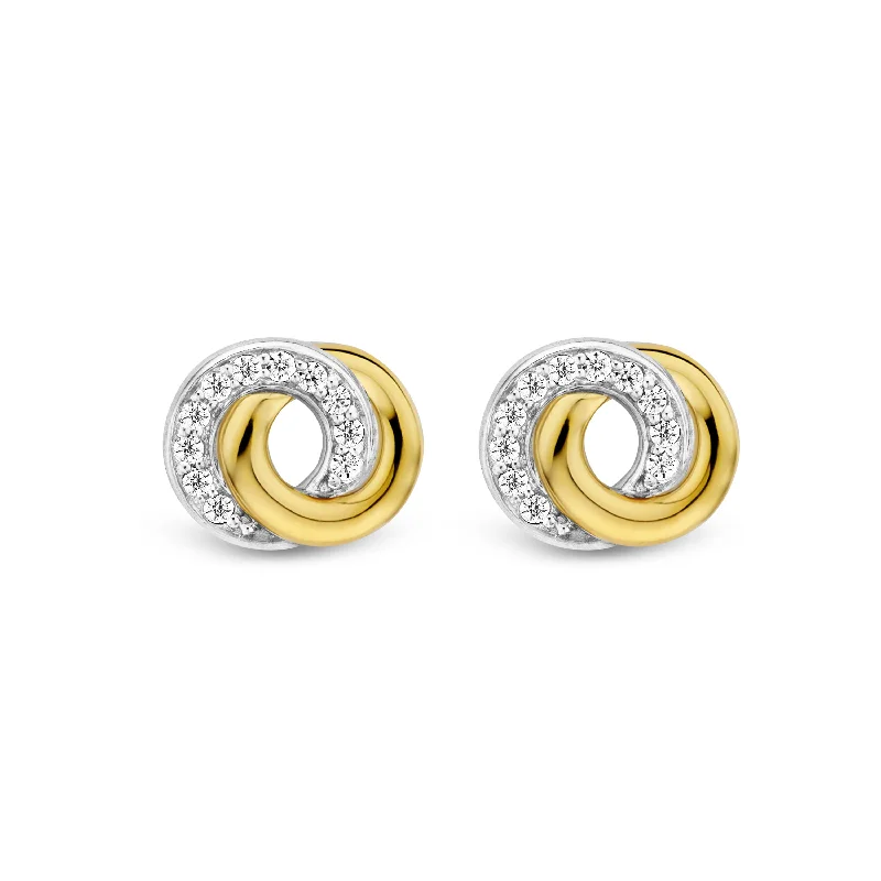 Petite Gold Earrings-Ti Sento Gold Silver Cubic Zirconia Stud Earrings