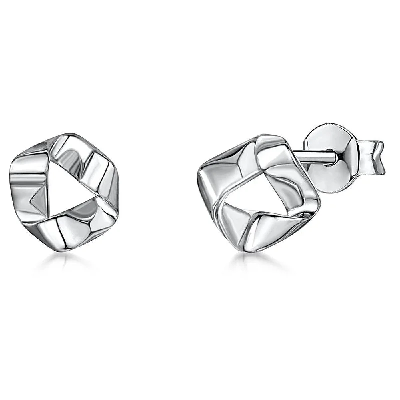 Gold Stud Earrings for Women-Jools Sterling Silver Folded Effect Open Stud Earrings