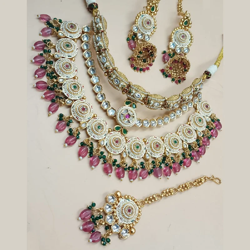 Simple Diamond Pendant Necklace-Padmawati Bangles Gold Plated Polki Kundan Stone And Pearls Meenakari Necklace Set