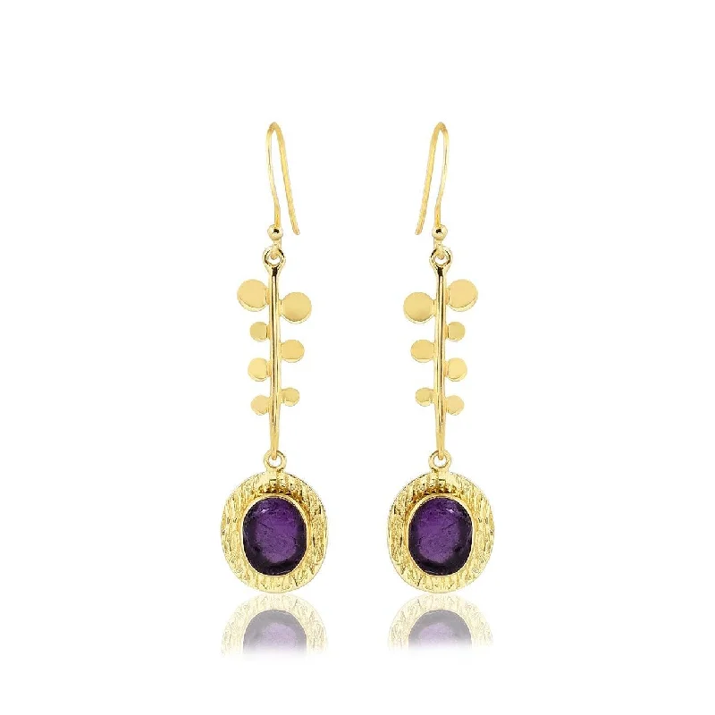 Handmade Gemstone Earrings-Gold Plated Amethyst Vine Drop Earrings