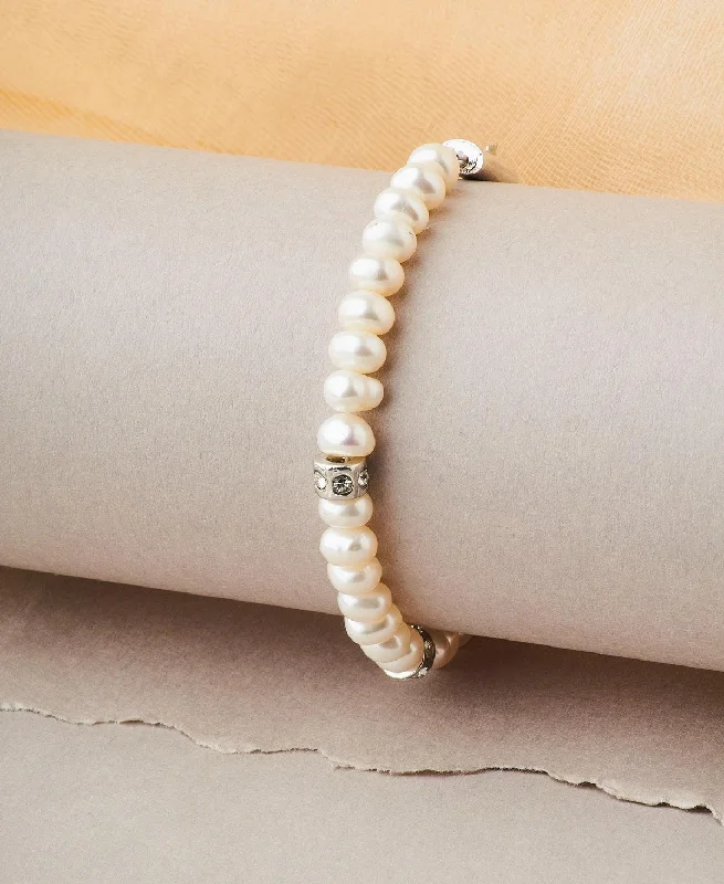 Diamond Tennis Bracelets-Fashionable Stone Studded Ring Pearl Bracelet