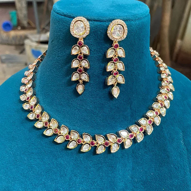 Modern Silver Necklace-Amoliya Jewels Gold Plated Polki Kundan Stone Necklace Set