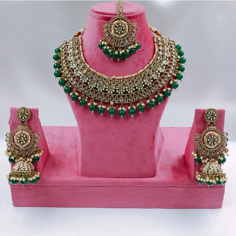 Gold Choker Necklace-Akruti Collection Gold Plated Crystal Stone And Pearls Necklace Set