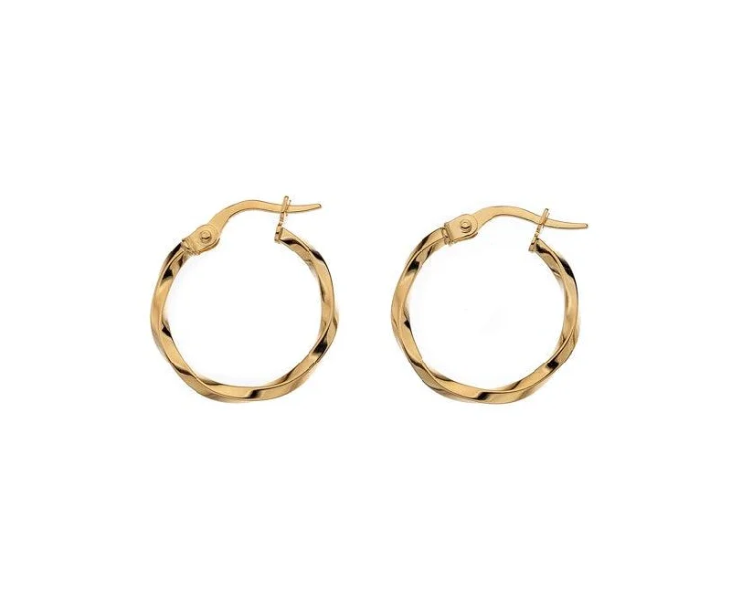 Stylish Silver Earrings-9ct Gold Twisted Hoop Earrings