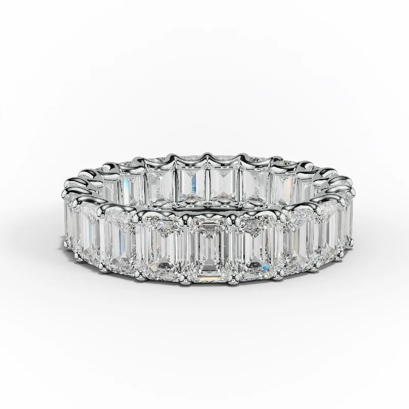 Gold Stacking Rings-5.0 Carat Emerald Cut Diamond Eternity Band Shared Prong