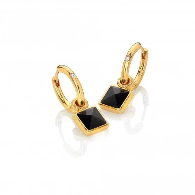 Vintage Gold Earrings-Hot Diamonds Gold and Black Onyx Drop Earrings