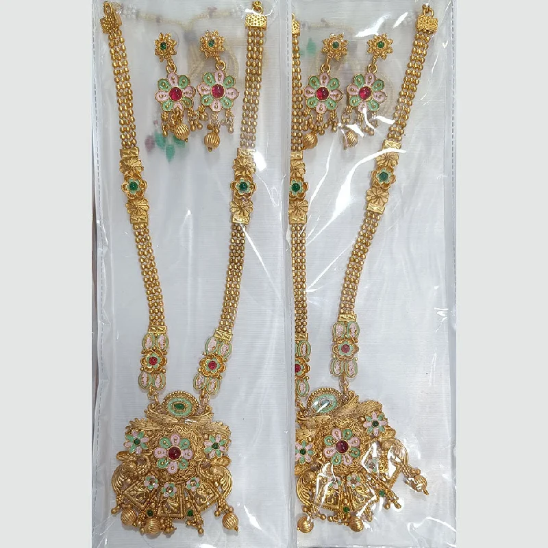 Gold Necklace with Gemstones-Manisha Jewellery Gold Plated Pota Stone And Pearls Choker Necklace Set   (1 Piece Only)