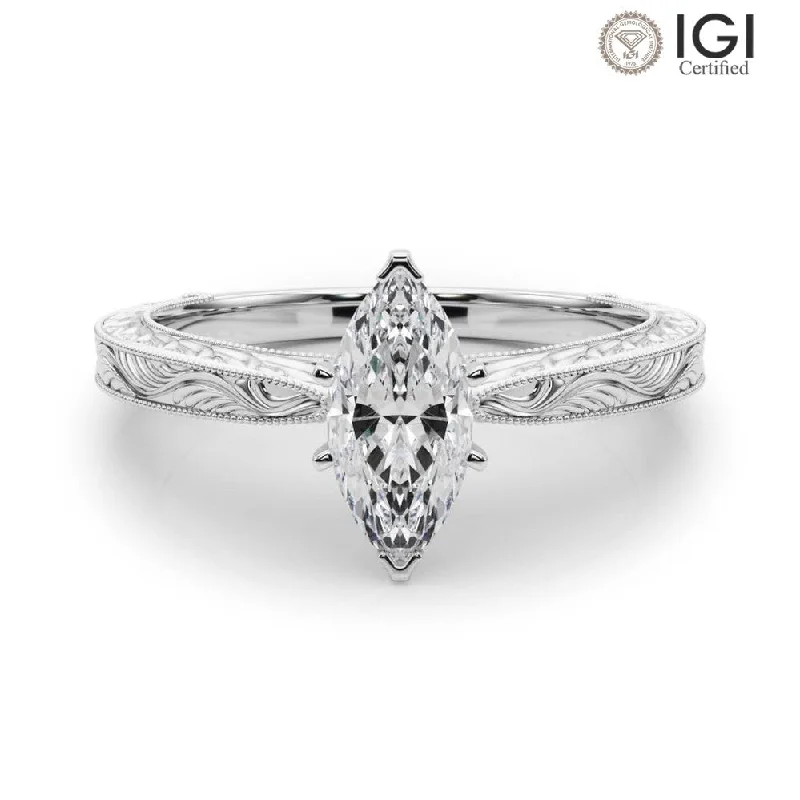 Round Diamond Ring-Victoria Marquise Lab Grown Diamond Solitaire Engagement Ring IGI Certified