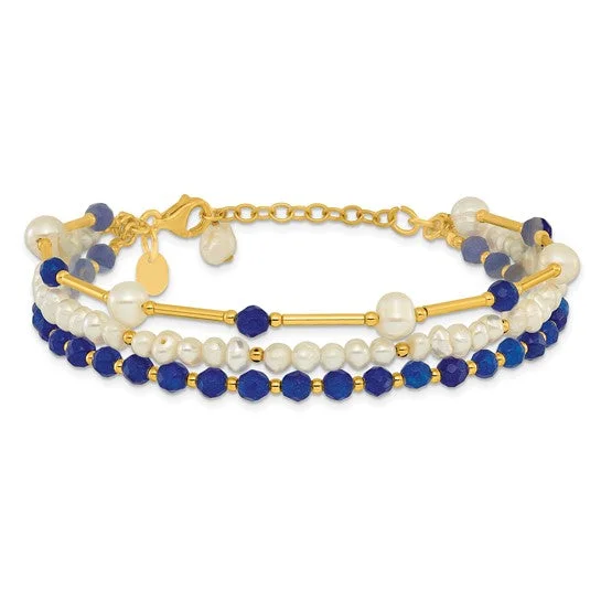 Elegant Gold Bracelets-Sterling Silver Gold-plated Freshwater Pearl and Blue Quartz Bracelet