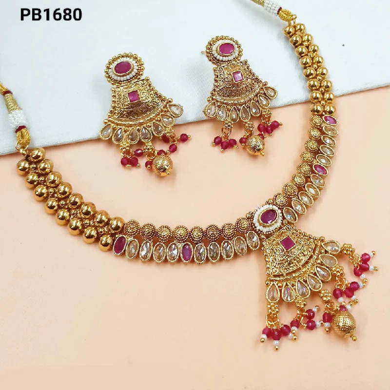 Colorful Gemstone Pendant Necklace-Padmawati Bangles Gold Plated Crystal Stone And Pearls Necklace Set