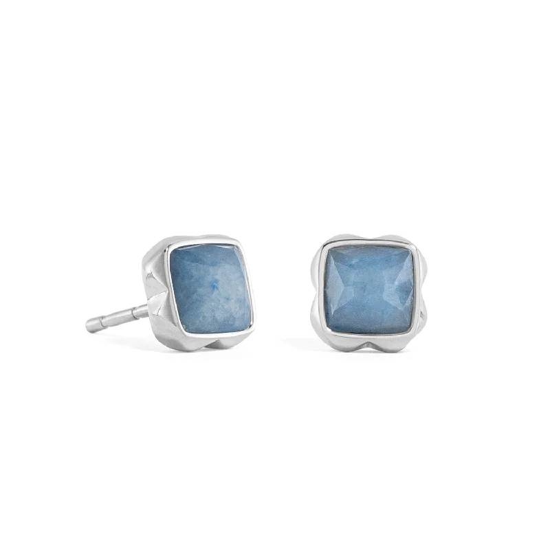 Small Stud Earrings-Coeur De Lion March Birthstone Blue Aventurine Stud Earrings