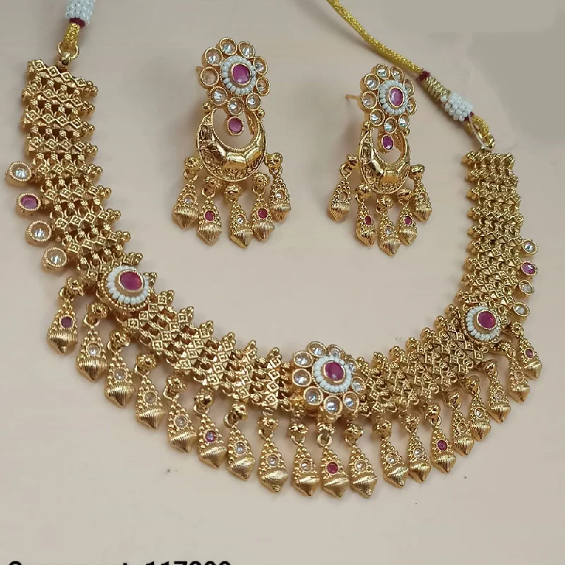 Simple Diamond Pendant Necklace-Padmawati Bangles Gold Plated Crystal Stone And Pearls Necklace Set