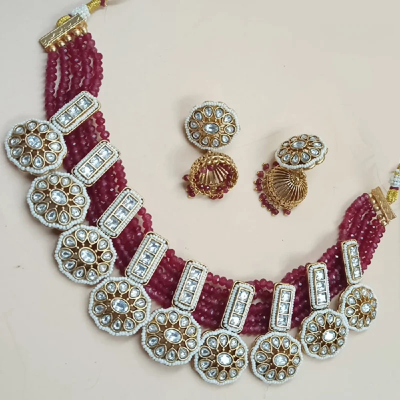 Elegant CZ Necklace-Padmawati Bangles Gold Plated Polki Kundan Stone And Pearls Necklace Set