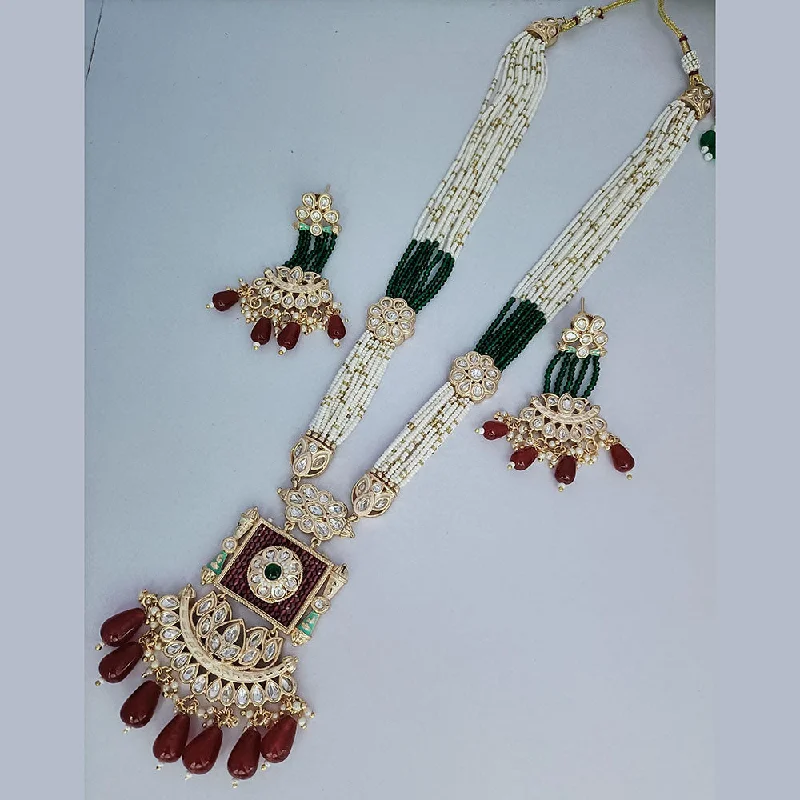 Blue Sapphire Necklace-JCM Gold Plated Kundan Stone And Pearl Necklace Set