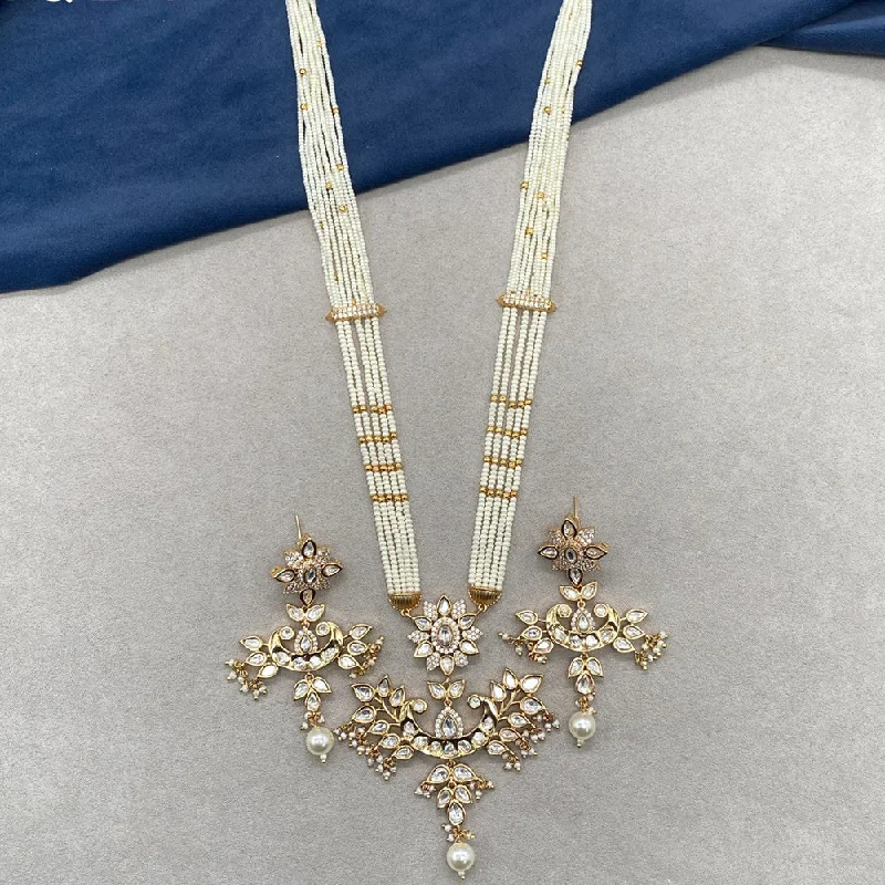 Fashionable Crystal Necklace-Amoliya Jewels Gold Plated Polki Kundan Stone Long Necklace Set