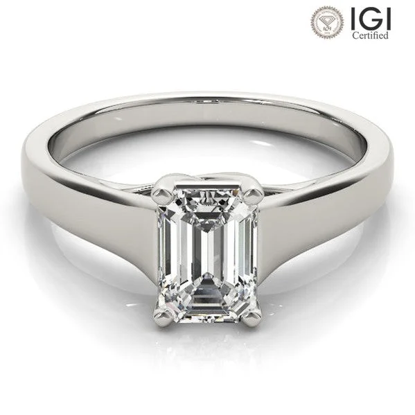 Delicate Silver Ring-Evelyn Emerald Lab Grown Diamond Solitaire Engagement Ring IGI Certified