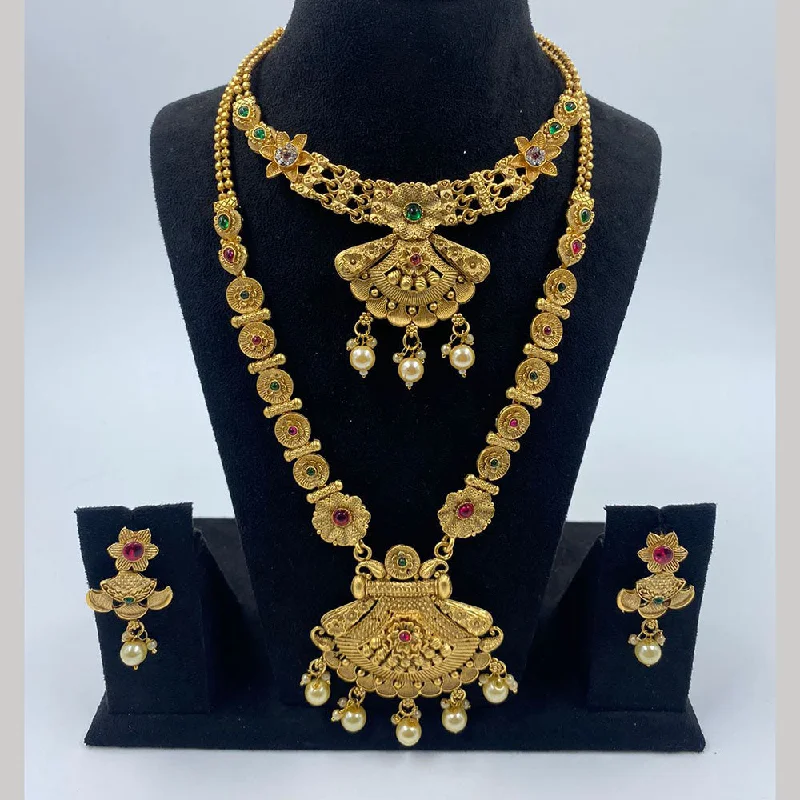 Silver and Pearl Necklace-The Fashion Jewels Gold Plated Pota Stone And Beads Necklace Combo