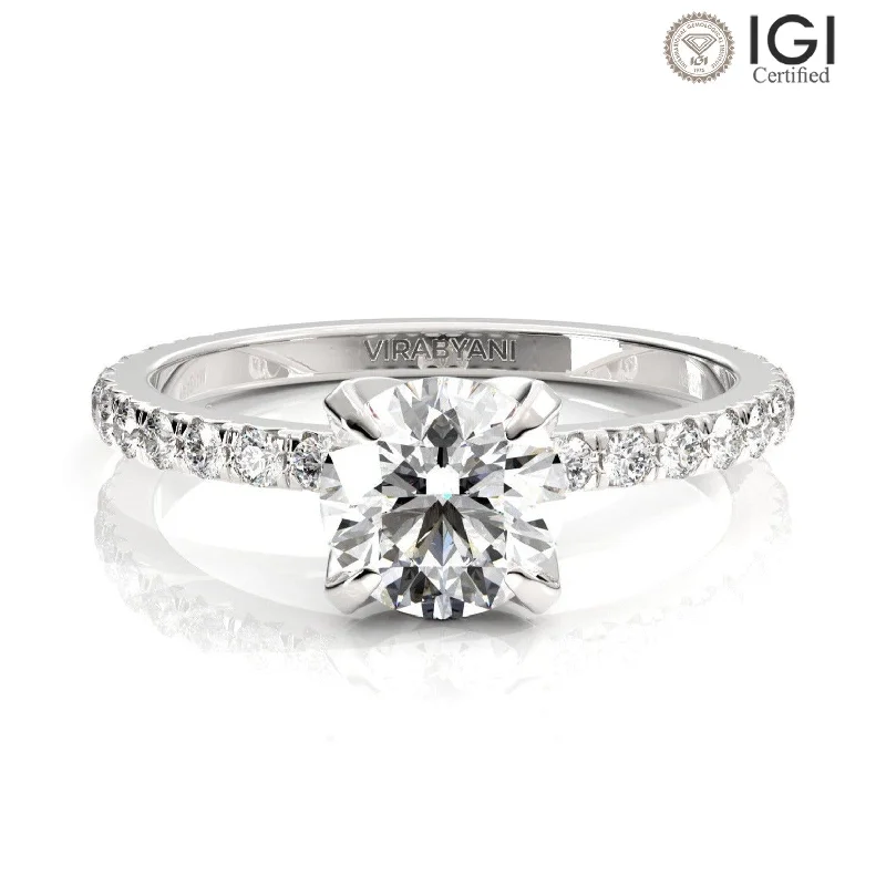 Personalized Silver Engagement Ring-Chiara Round Lab Grown Diamond Engagement Ring IGI Certified