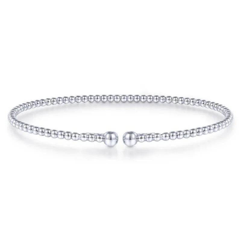 Personalized Name Bangles Set-Split 14K White Gold Beaded Bujukan Bangle