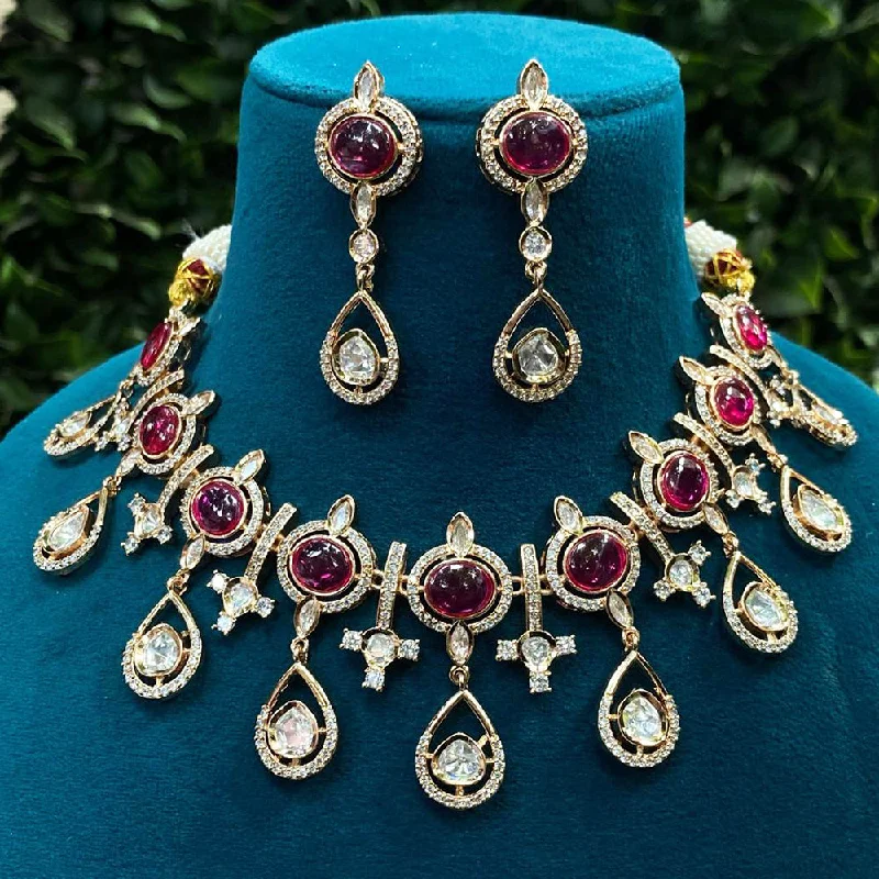 Chunky Gold Necklace-Royal Kundan Jewellery Gold Plated Polki Kundan Choker Necklace Set