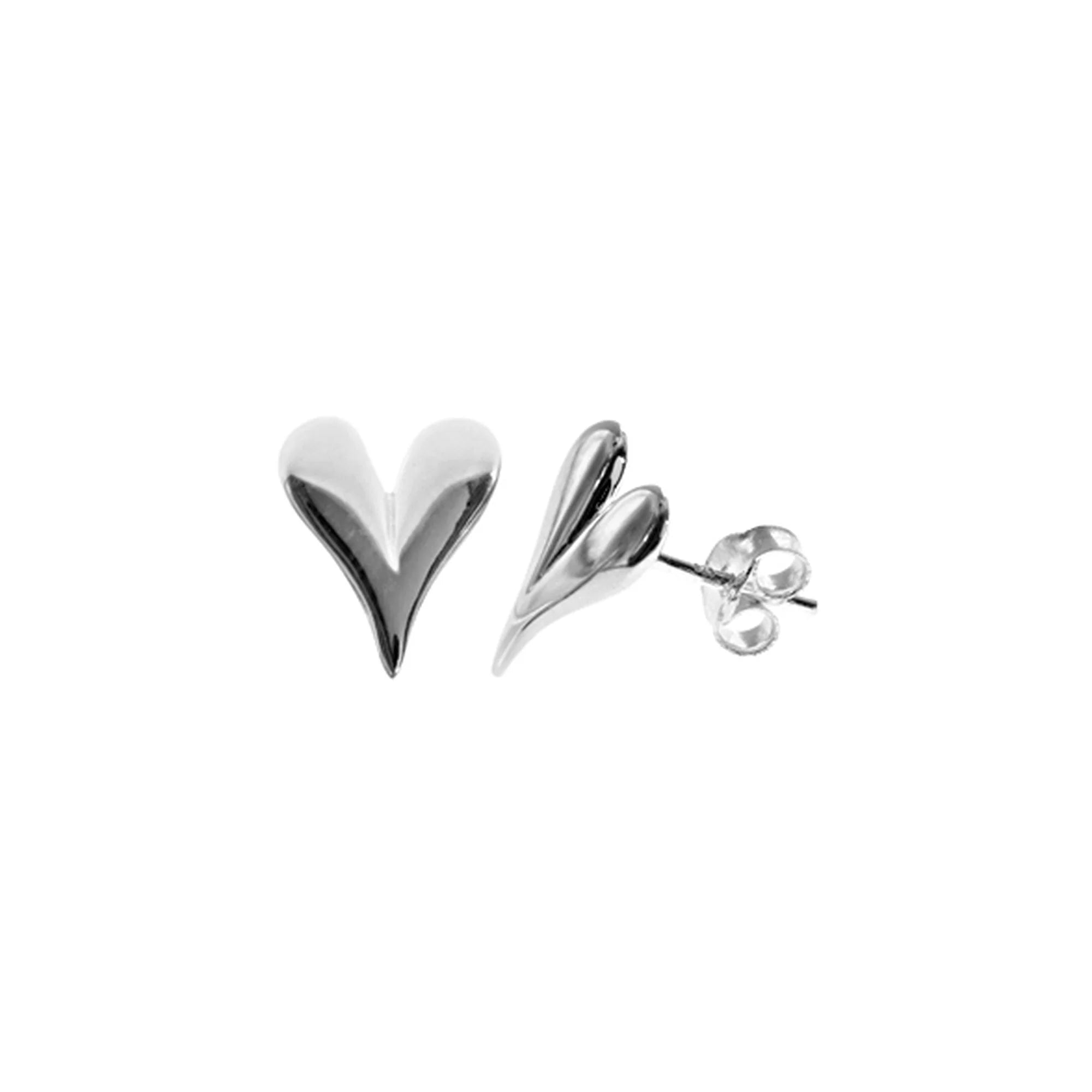 Unique Boho Earrings-Sterling Silver Elongated Heart Stud Earrings