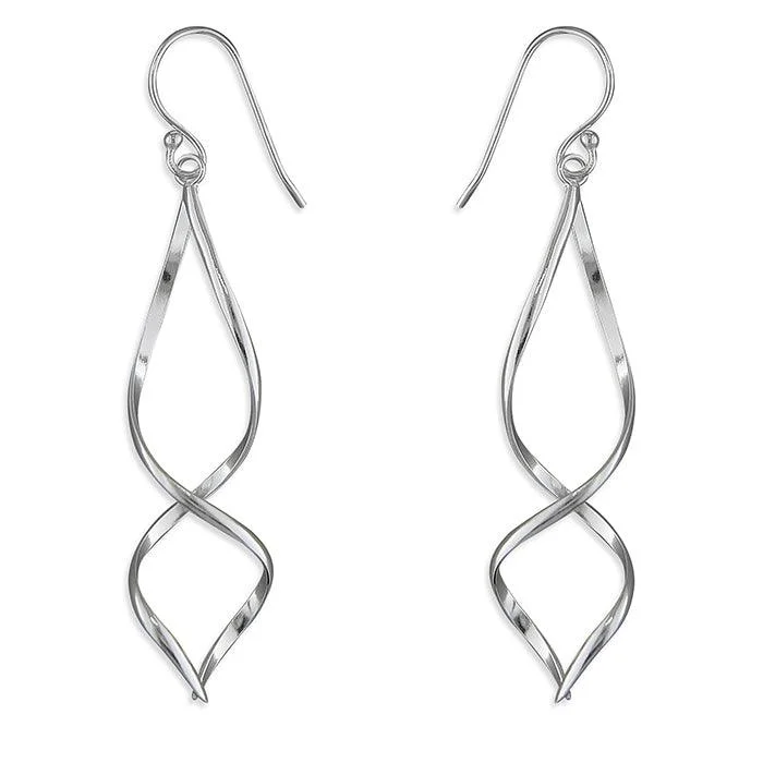 Vintage Pearl Drop Earrings-Sterling Silver Double Helix Hook Drop Earrings