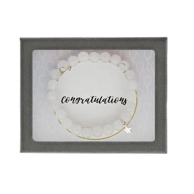 Silver Chain Bracelets-White Quartz with Gold Star Charm "Congratulations" Bracelet Gift Box