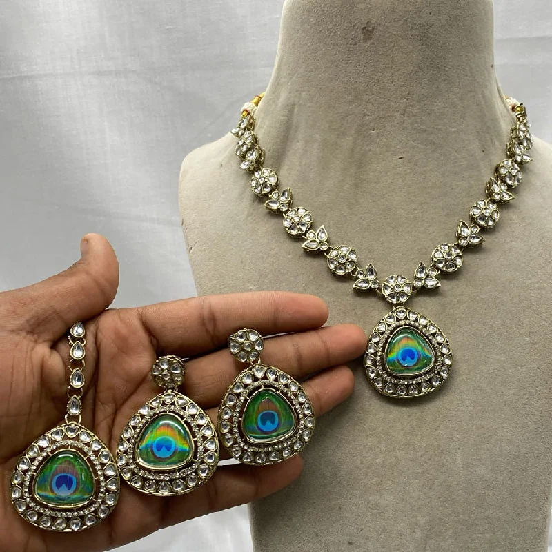 Heart Shaped Silver Necklace-Amoliya Jewels Gold Plated Polki Kundan Stone Necklace Set