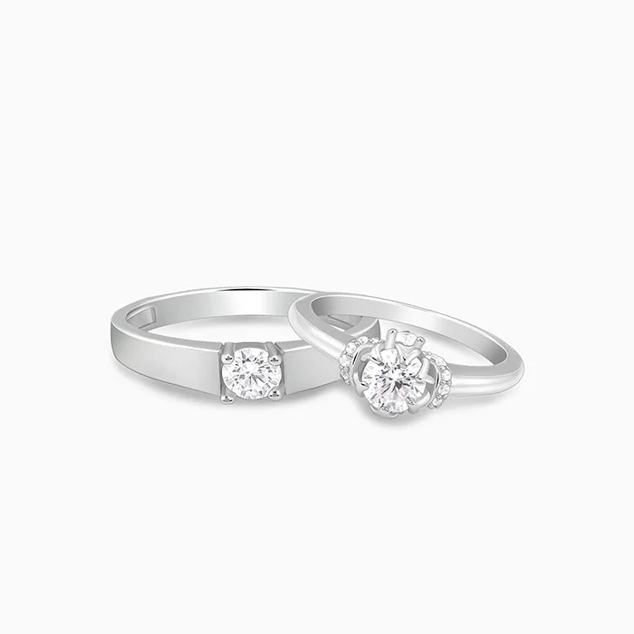 Wedding Ring Set with Diamonds-Silver Power Pair Couple Bands