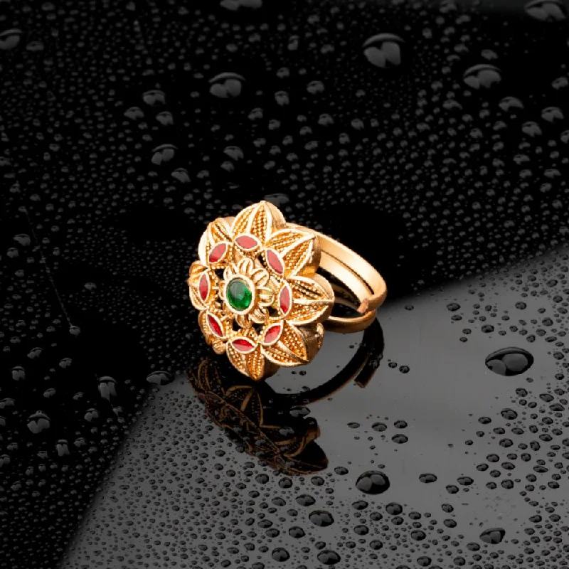 Men's Gold Ring-ChicCharm Jewellery Brass Gold Plated Synthetic Stone And Meenakari Rings