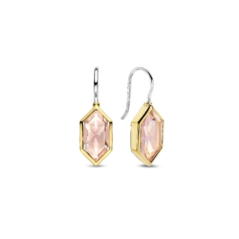 Unique Pearl Earrings-Ti Sento Gold Vermeil and Pink Stone Drop Earrings