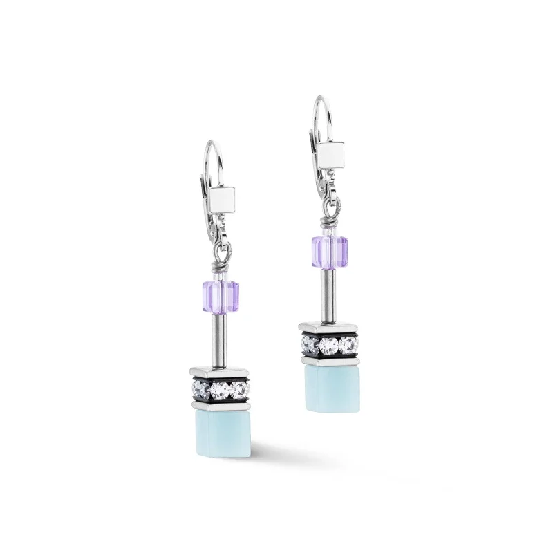 Sterling Silver Diamond Earrings-Coeur De Lion GeoCUBE® Iconic Aqua-Lilac Earrings