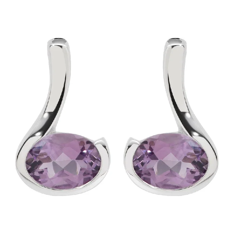 Cuff Style Earrings-Unique & Co Silver Amethyst Loop Earrings