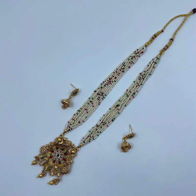 Gold Rope Necklace-The Fashion Jewels Gold Plated Pota Stone And Pearl Long Necklace Set