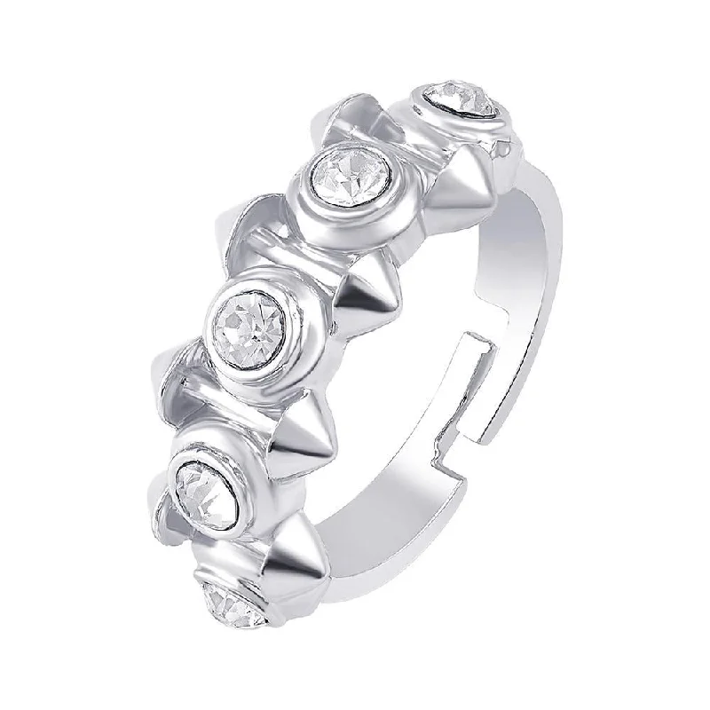 Simple Silver Ring-Darshana Jewels Silver Plated Austrian Stone Adjustable Ring