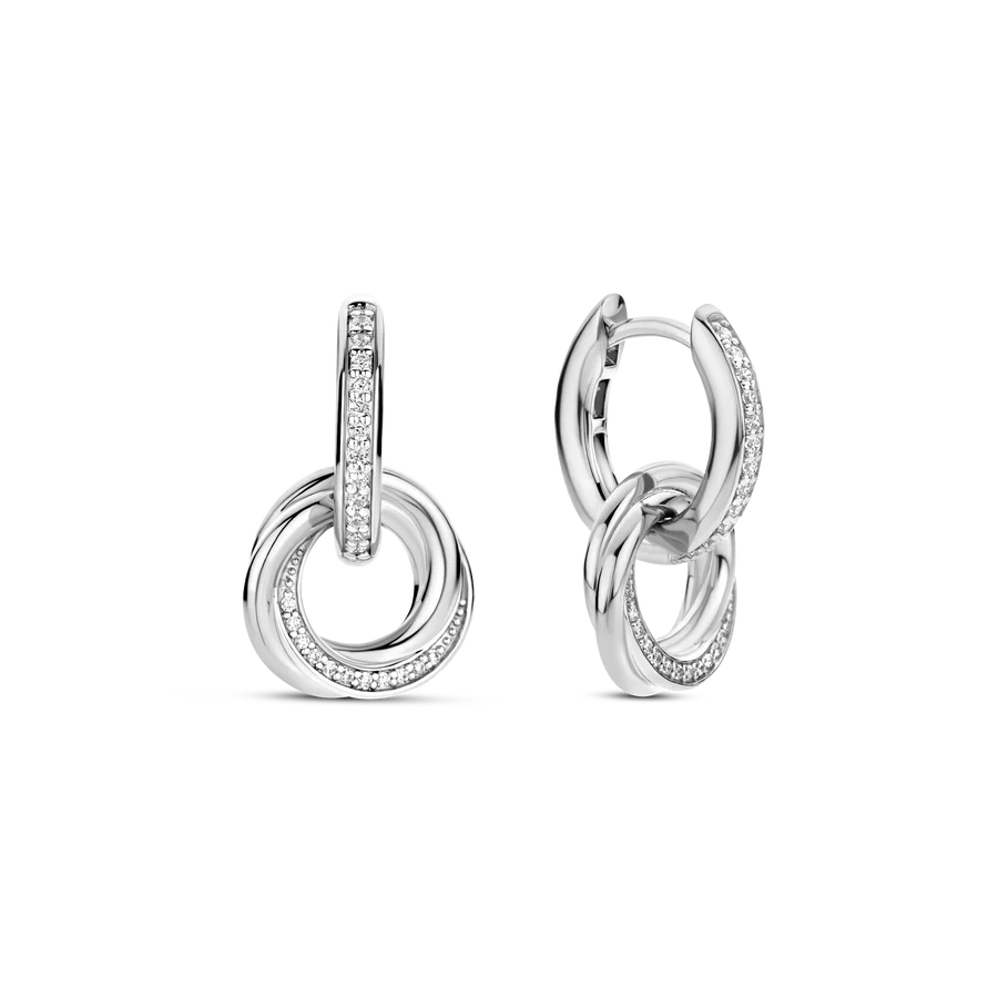 Lightweight Dangle Earrings-Ti Sento Sterling Silver Cubic Zirconia Hoop Earrings