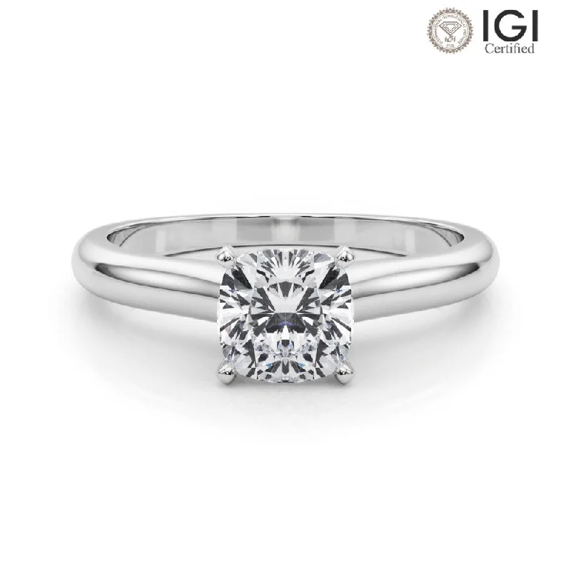 Elegant Wedding Band-Isabella Cushion Lab Grown Diamond Solitaire Engagement Ring IGI Certified