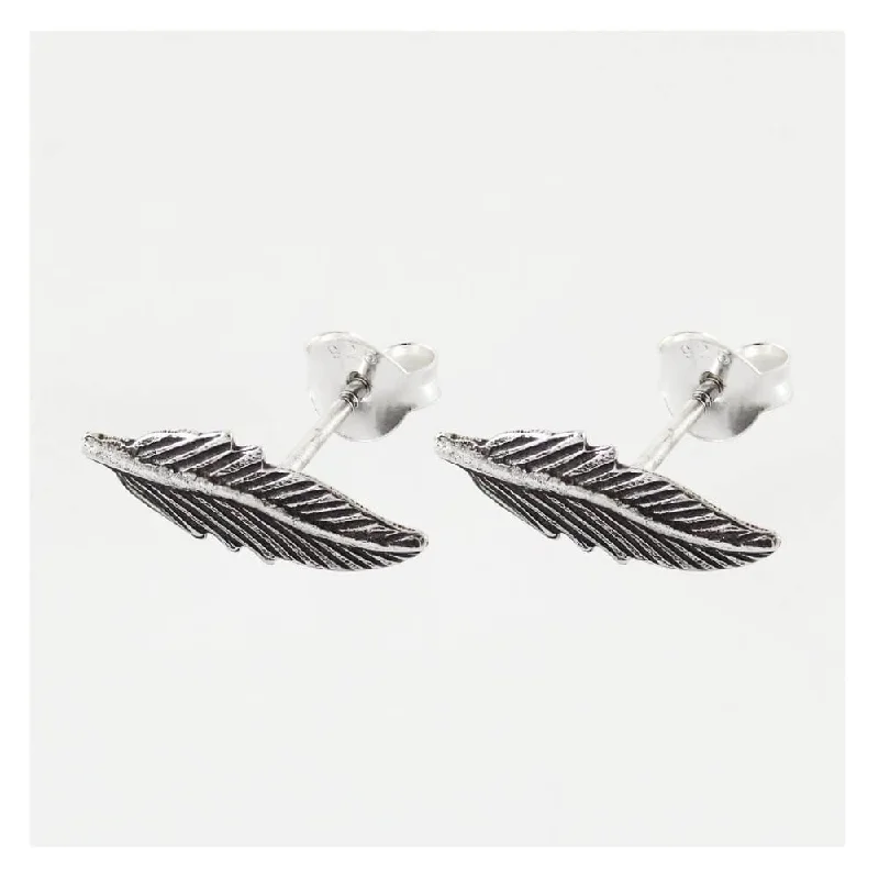 Vintage Beaded Earrings-Kingsley Ryan Sterling Silver Feather Stud Earrings