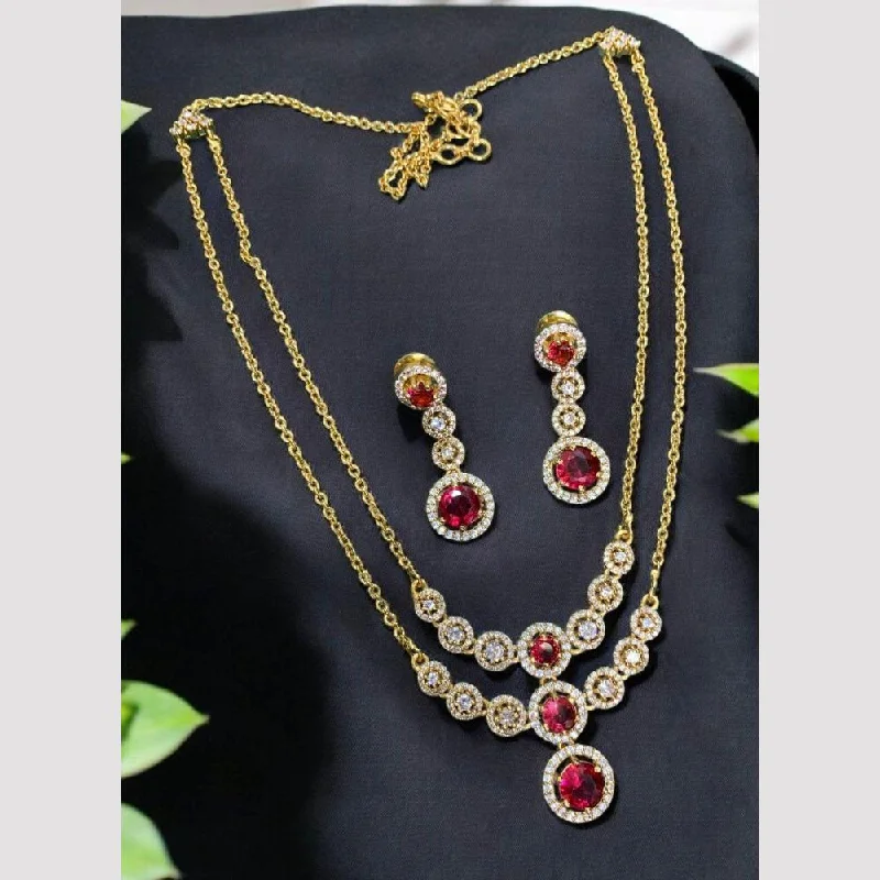 Simple Gemstone Necklace-Sona Creation Gold Plated Austrian Stone And Pearls Necklace Set