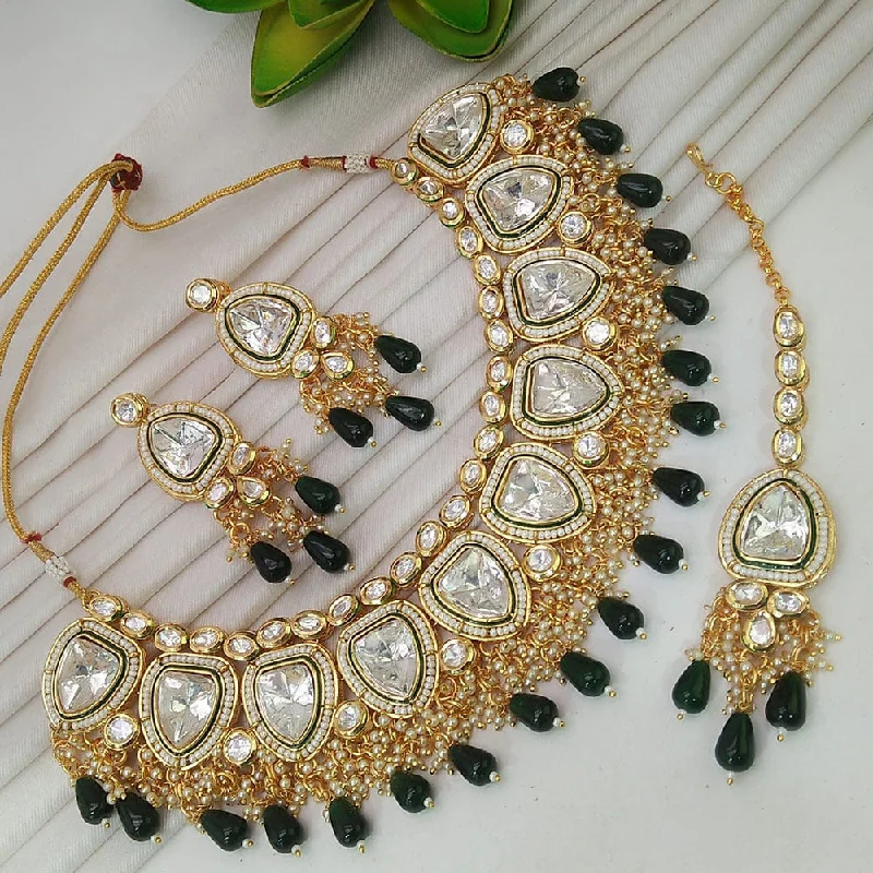 Simple Diamond Necklace-Everlasting Quality Jewels Gold Plated Kundan Stone And Pearls Necklace Set