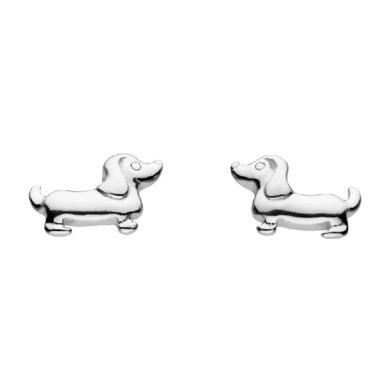 Dainty Silver Earrings-Charming Sausage Dog Stud Earrings