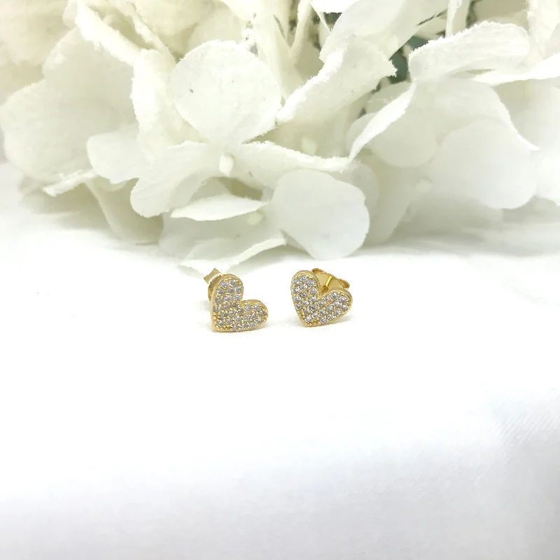 Statement Pendant Earrings-18k/925 Vermeil CZ Heart Studs Earrings