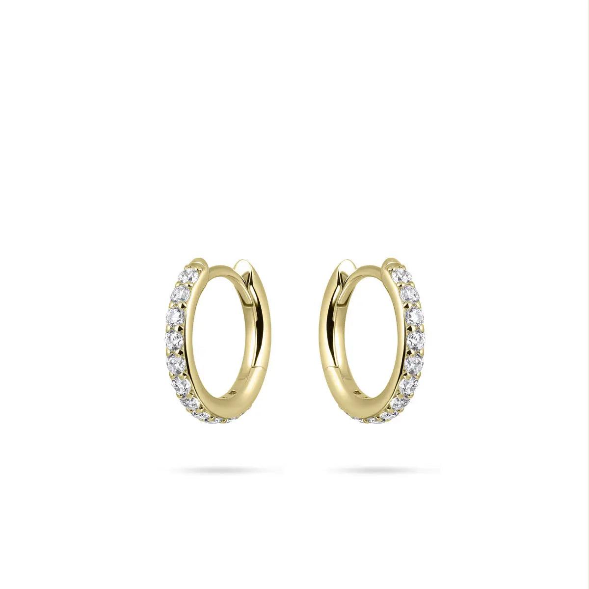 Gold Diamond Stud Earrings-15mm Gold Sparkling Midi Hoop Earrings