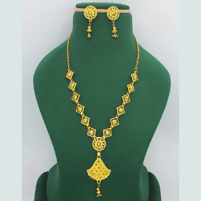 Unique Designer Necklace-Mahavir Forming Look Gold Plated Long Necklace Set